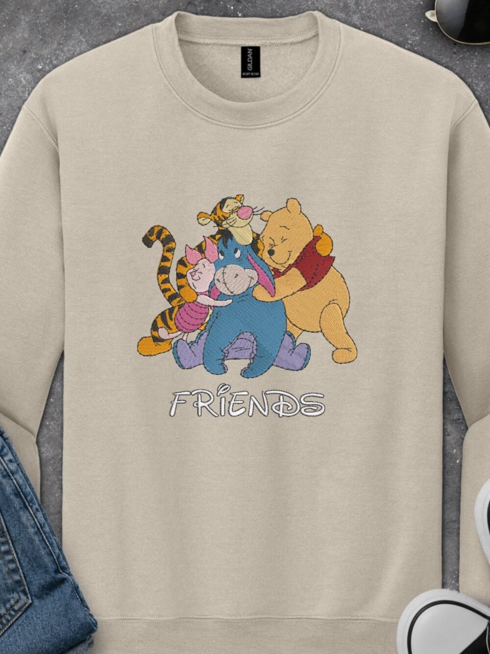 Winnie The Pooh HOODIE Embroidered Adult Hooded Sweatshirt Friends Eeyore Tigger